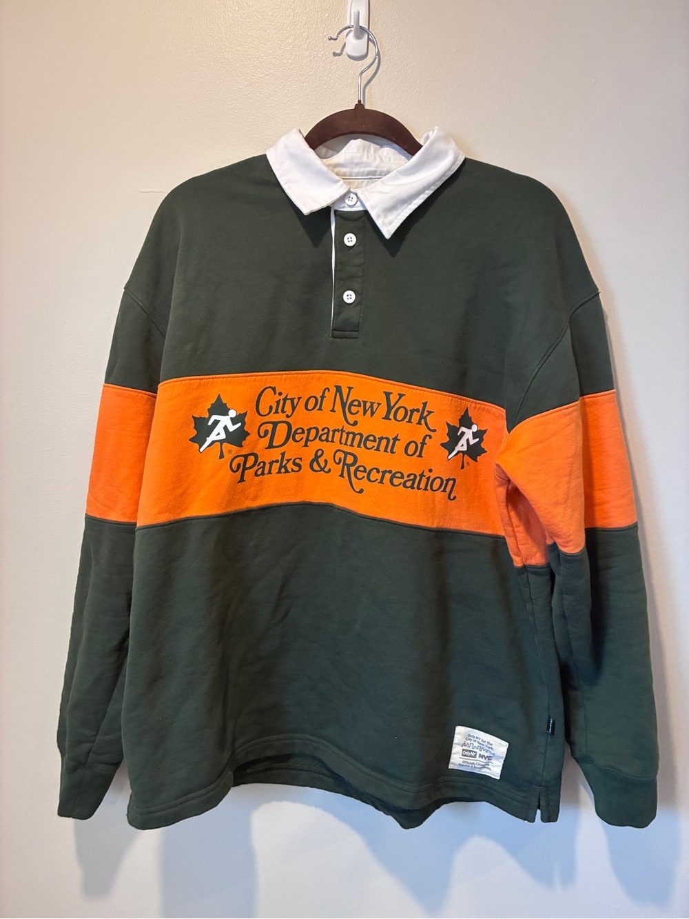 Only Men's Green and Orange Rugby Stripe Polo